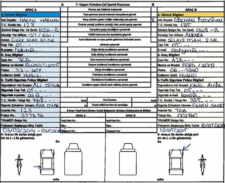 Kaza Tespit Tutanağı Örnek